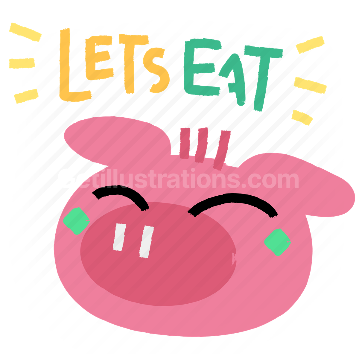 lets eat, pig, animal, wildlife, meal, sticker, character